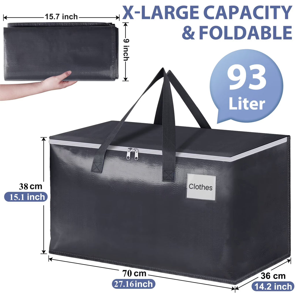 6 Pack Totes for Storage Large Moving Bags Heavy Duty，Moving Boxes with Zippers Top and Sturdy Handles, Dorm Storage Bags for Space Saving and Packing,Collapsible Moving Supplies(Gray,93L)