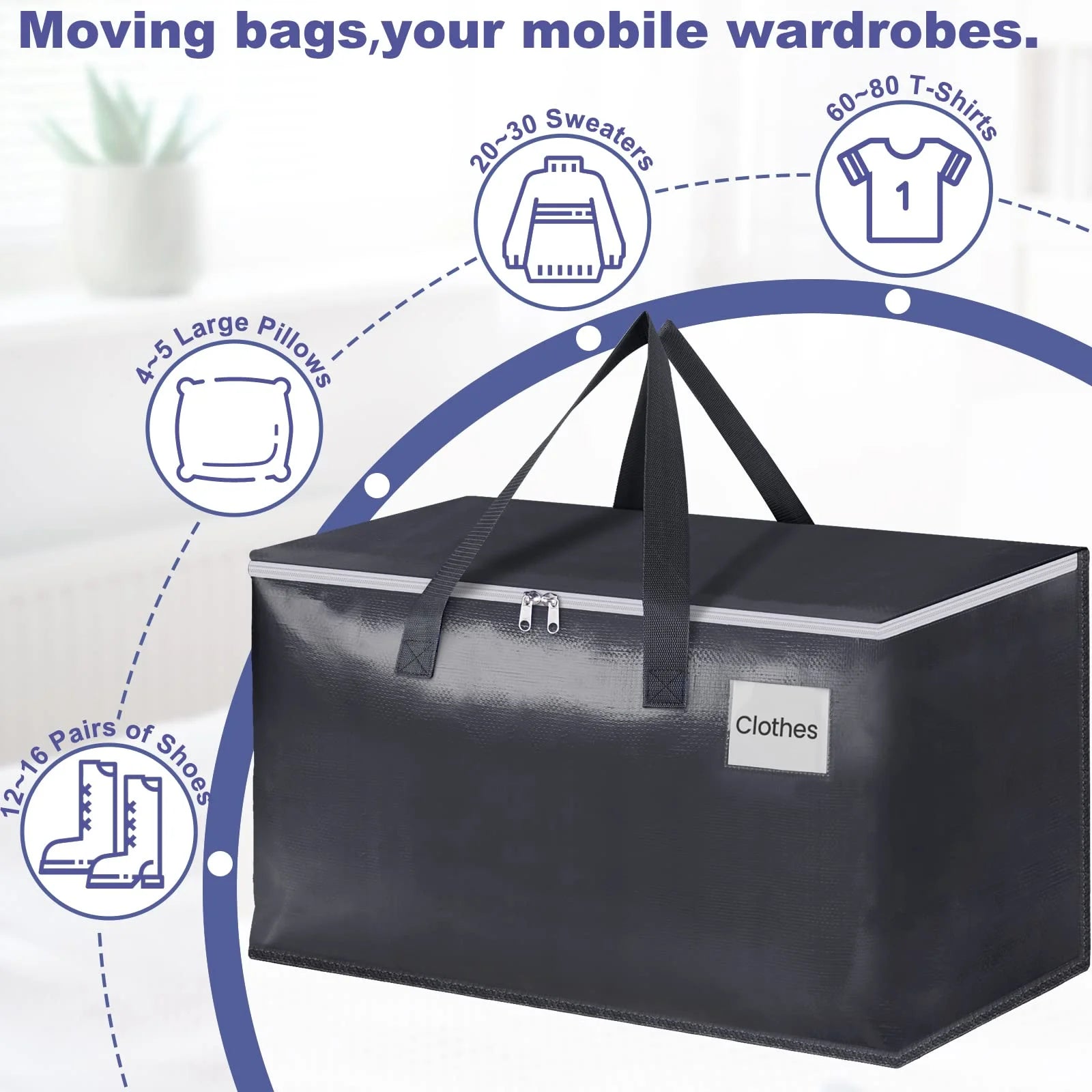 6 Pack Totes for Storage Large Moving Bags Heavy Duty，Moving Boxes with Zippers Top and Sturdy Handles, Dorm Storage Bags for Space Saving and Packing,Collapsible Moving Supplies(Gray,93L)