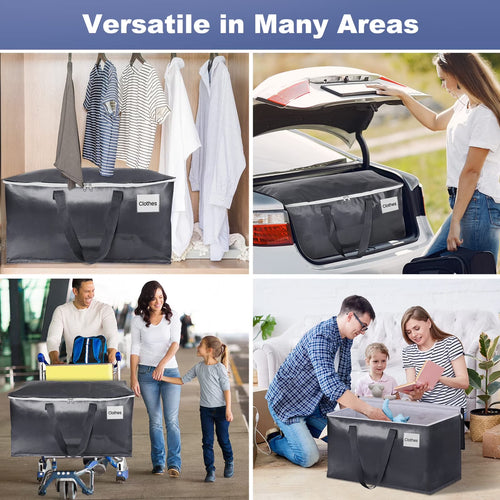 6 Pack Totes for Storage Large Moving Bags Heavy Duty，Moving Boxes with Zippers Top and Sturdy Handles, Dorm Storage Bags for Space Saving and Packing,Collapsible Moving Supplies(Gray,93L)