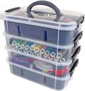 Plastic Storage Bin with 2 Trays - Stackable Storage Containers for Arts, Crafts, Jewelry, and More - Portable Storage Box - Grey Color