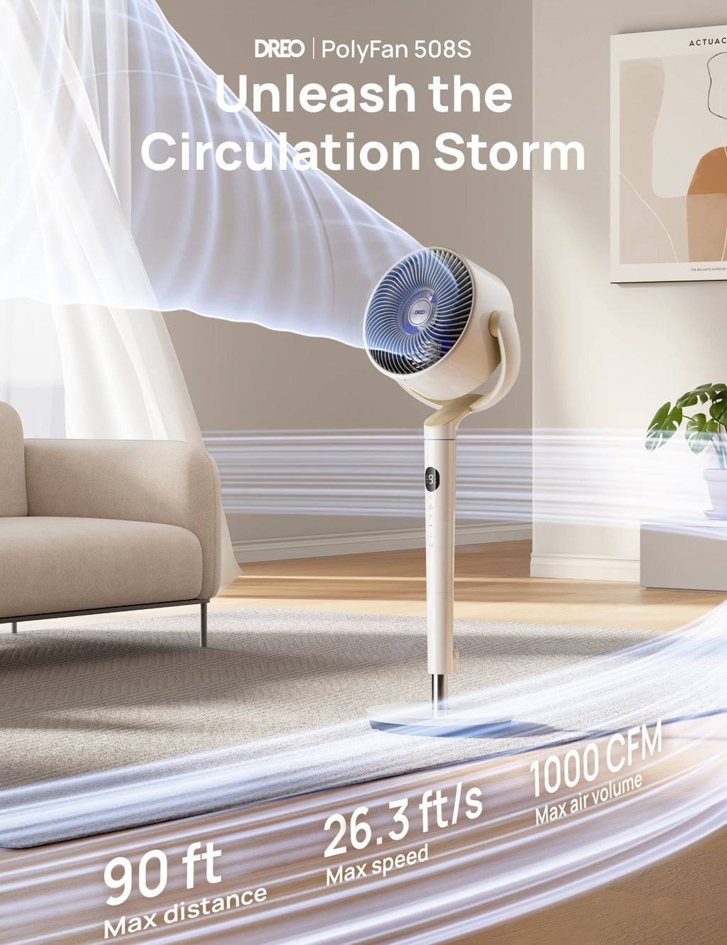 Smart Fan for Bedroom, 120° +120° Omni-Directional Oscillating Fans, 90Ft Quiet Pedestal Fan with RGB Light, 9 Speeds, 6 Modes, 20Db, 8H Timer, Wi-Fi/Voice/Alexa, 37-42" Floor Fans with Remote