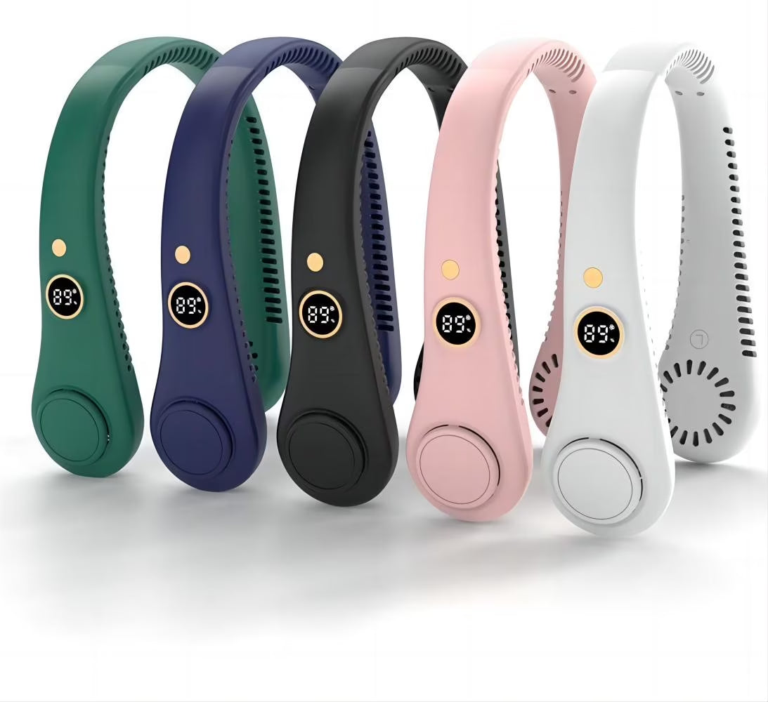 New Portable Neck Fan, Hands Free Bladeless Fan,5 Speeds USB Powered Desk Fan Rechargeable Headphone Design Wearable Personal Fan