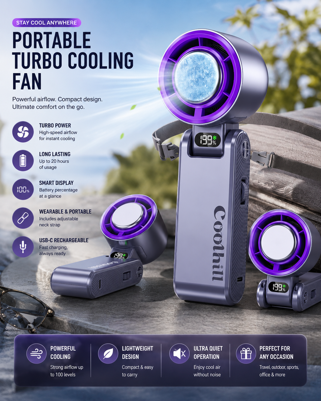 Ellevary™ Rechargeable Handheld Turbo Cooling Fan