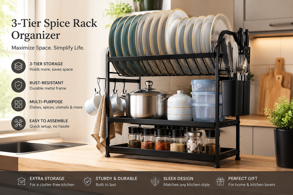 Ellevary™ 3-Tier Spice Rack Organizer for Cabinets & Countertops