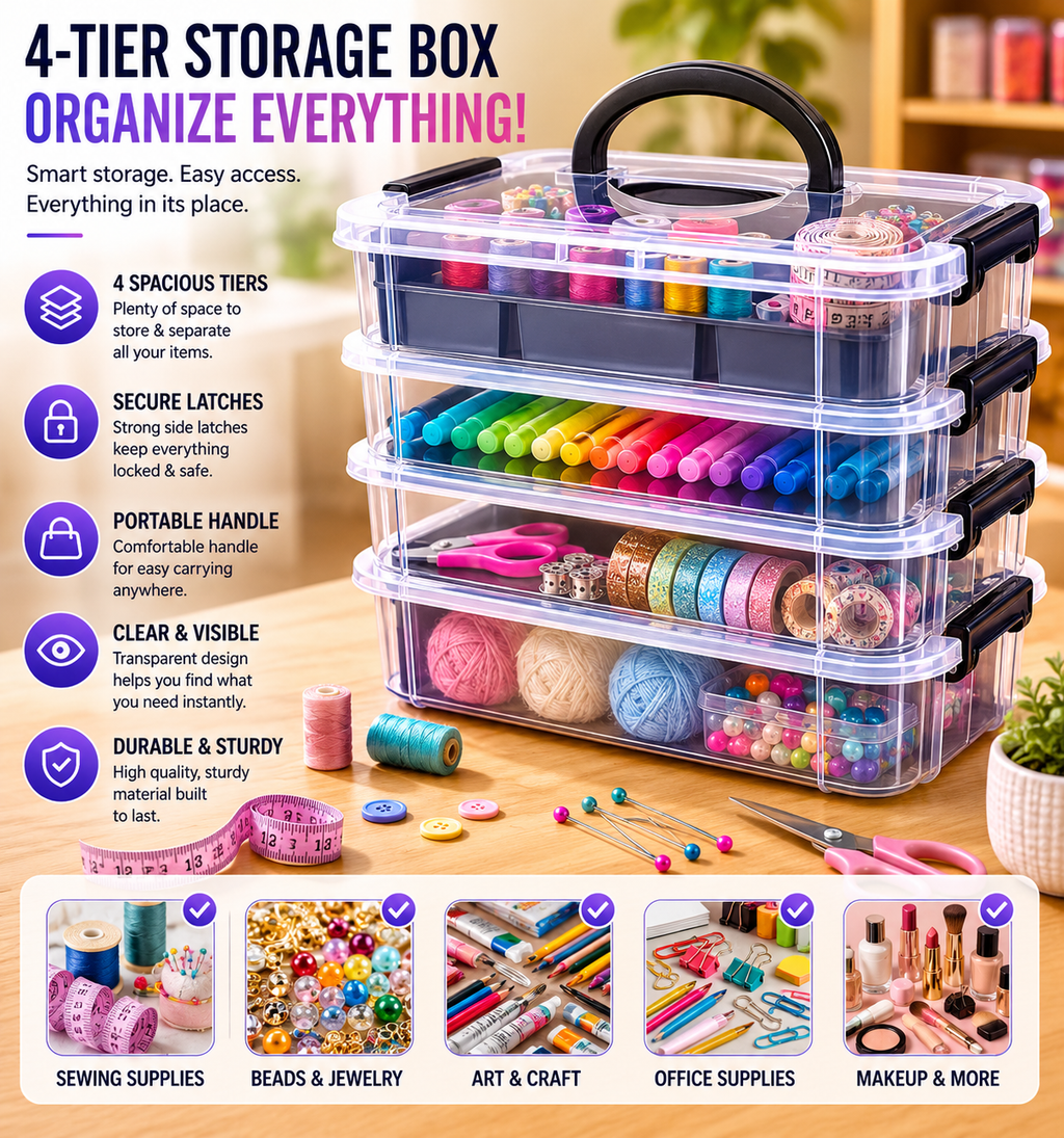 Ellevary™ Multi-Tier Craft & Storage Organizer with Adjustable Compartments