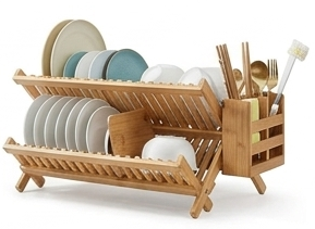 Ellevary™ Bamboo Dish Drying Rack with Utensil Holder