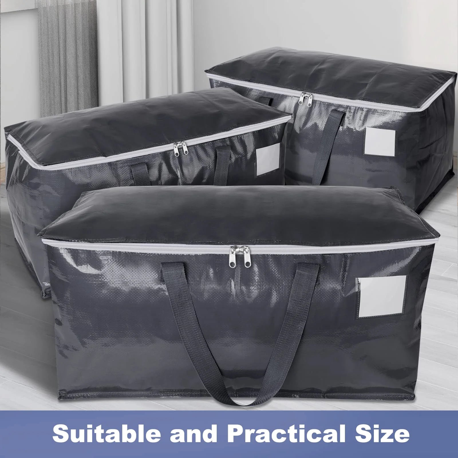 6 Pack Totes for Storage Large Moving Bags Heavy Duty，Moving Boxes with Zippers Top and Sturdy Handles, Dorm Storage Bags for Space Saving and Packing,Collapsible Moving Supplies(Gray,93L)