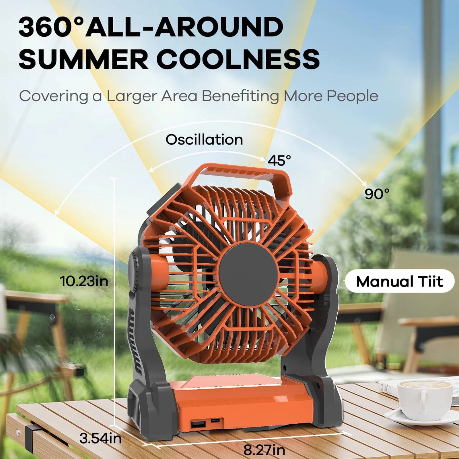 Camping Fan with LED Lantern, 20000Mah Portable Battery Operated Outdoor Fan, Personal Rechargeable Desk Fan for Travel, Hiking, Fishing, Picnic, Orange