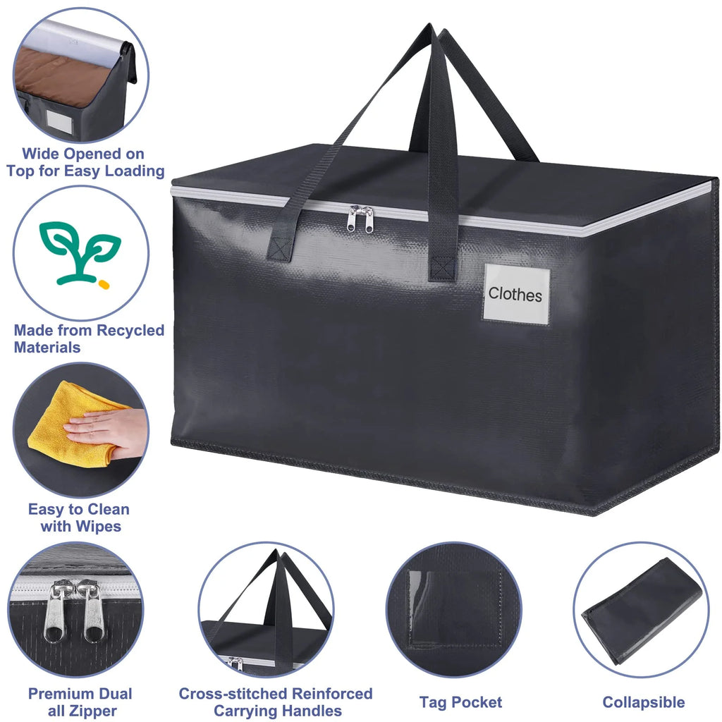 6 Pack Totes for Storage Large Moving Bags Heavy Duty，Moving Boxes with Zippers Top and Sturdy Handles, Dorm Storage Bags for Space Saving and Packing,Collapsible Moving Supplies(Gray,93L)