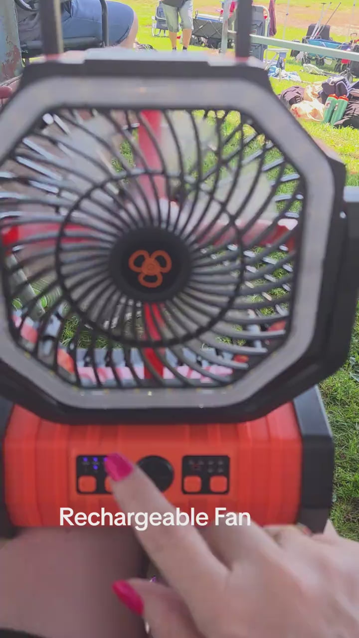 Ellevary™ Portable Camping Fan with LED Lantern & Rechargeable Battery